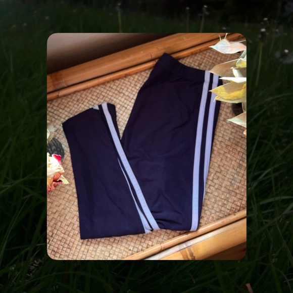 ✪✪✪ Navy Blue Double Striped Leggings - Picture 1 of 3